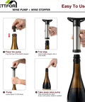 Wine Saver Vacuum Pump Kit With Four Silicone Stoppers Keeps Opened Wine Fresh For Up To Seven Days, step-by-step guide