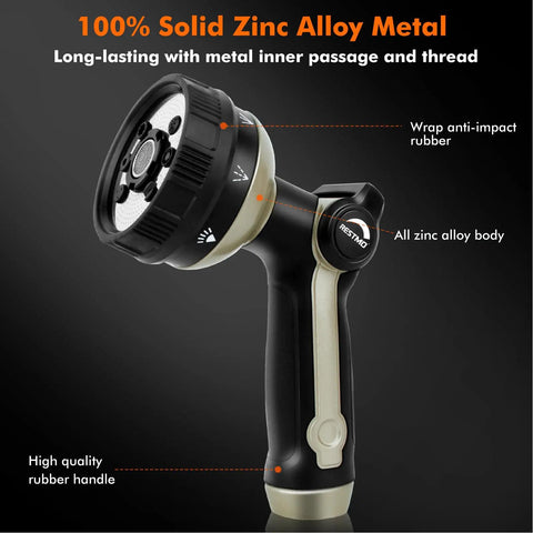 Heavy Duty Metal Hose Nozzle With 8 Spray Patterns And Thumb Control For Lawn Care Car Wash Pet Bathing And Outdoor Watering Bronze Finish Zinc Alloy