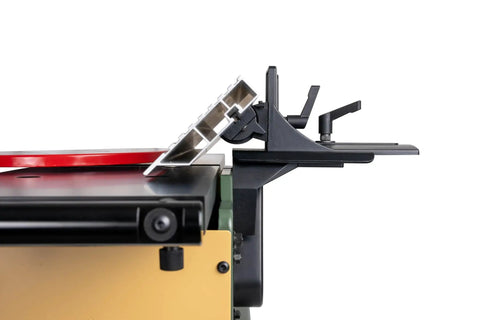 8 Inch Benchtop Jointer With Spiral Cutterhead And Teflon Coated Aluminum Tables features detailed side view showing adjustments and cutterhead.