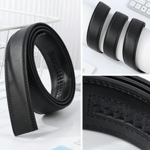 Black No Buckle Belt Strap for Men PU Durable Waistband Replacement, Adjustable Length 110 to 130 cm, 3.5 cm Wide, Easy Slip On Comfort, Everyday Wear Ready