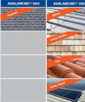 Avalanche roof snow rake compatibility chart for asphalt, metal, cedar shake, tile, and solar panel roofs