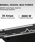Rack Mount Power Conditioner With Ten US Outlets And Thirty Amps For Pro Audio Gear Home Theater Systems And Stage Studios featuring 6600W total power, labeled features.