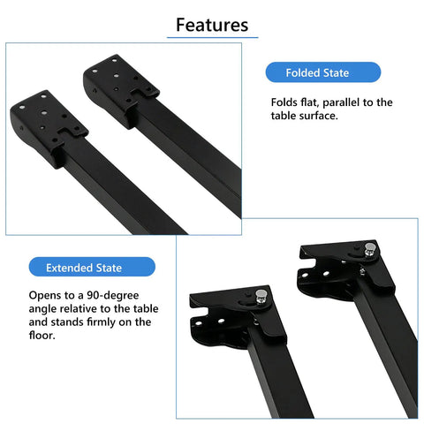 16.5 Inches Heavy Duty Folding Table Legs 4 Pack Metal Trestle Feet With Screws, showing folded and extended states.