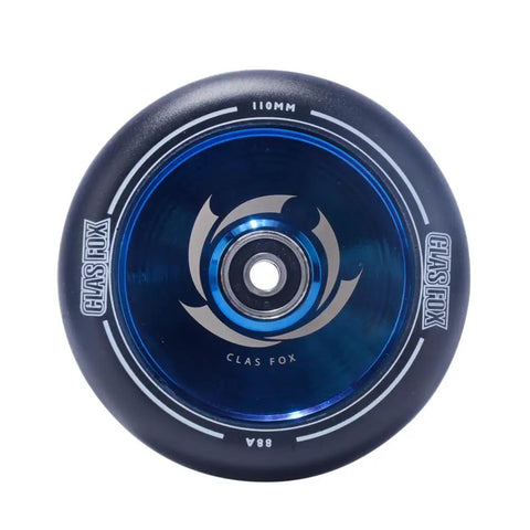 Pro Stunt Scooter Wheels Pair With Abec Nine Bearings And Cnc Alloy Core, Roll Hard On Dope Eighty Eight A Polyurethane Tires, Hollow Build In Black Chrome Blue For Your Sweet Shredding Setup