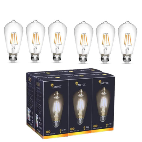 Vintage Style LED Edison Bulbs 4W Equiv 40W, E26 Non Dimmable Soft White 2700K 450 Lumens, Glass Filament Lights, Warm Amber Glow, Pack Of 6 Energy Saving, Vintage Look, Great For Chandeliers And Lamps, Clear Glass With Visible Filament.