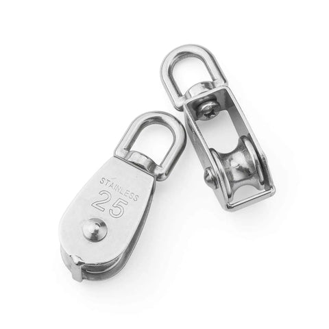 Heavy Duty Stainless Steel M25 Single Pulley Block Set With Spring Snap Hook For Lifting And Rigging, One Inch Sheave Pulley Wheel, Swivel Snatch Pulley Block, 330 Lbs Load Capacity, Anti Rust And Wear Resistant, 2 Pack, stainless 25 pulley blocks