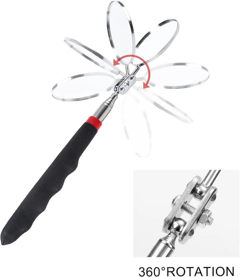 Six Pack Extended Handle Telescopic Inspection Mirror Set With 50mm Round Mirrors 360 Degree Rotating Heads Stainless Steel Folding Design