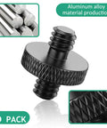Rock Solid 1/4 Inch Male To Male Threaded Tripod Screw Adapters Six Piece Heavy Duty Black Aluminum Alloy Mount Kit close up.