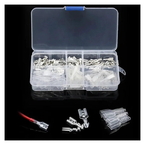 Solid Assortment Kit For 120 Pieces Insulated Male Female Wire Connectors With Crimp Terminals In 2 Point 8 4 Point 8 And 6 Point 3 Millimeter Sizes Perfect Spade Electrical Adapters For Any Hissy Fit Repair Job Right Now, clear case with assorted terminals