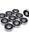 Wellgo 608-2RS skateboard bearings, front-angle view, 10 pcs, 8x22x7 mm, double rubber seals