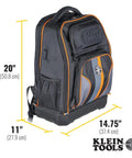 Workhorse 28 Pocket Laptop Tool Backpack For Tradesman Pro Extra Large Tech Gear with measurements and logo view