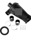 Heavy Duty Cyclone Dust Collector For Shop Vac components including a black funnel, couplers, and clamps for upgraded dust filtration.