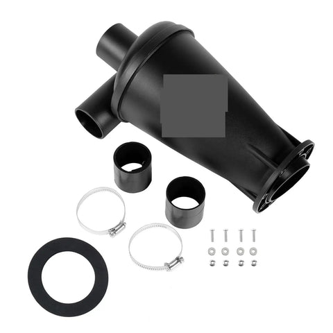 Heavy Duty Cyclone Dust Collector For Shop Vac components including a black funnel, couplers, and clamps for upgraded dust filtration.