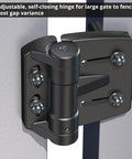 Side view of black Multi-Adjustable Regular-Duty Gate Hinges For Self-Closing Gates Up To 55 Pounds In Metal, Wood And Vinyl
