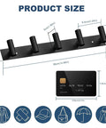 Black Wall Mount Coat Rack With 5 Hooks For Robes, Bags, Towels, Hats And Keys - product dimensions and use illustrations