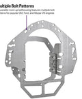 Tremec T-56 Adjustable Mock Up Bellhousing Transmission Fitment Jig With Universal Muscle Car Swap Adapter showing multiple bolt patterns.