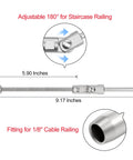Diagram showing 9.17-inch 20 Pack T316 Stainless Steel 180 Degree Adjustable Cable Railing Swage Threaded Stud End Fittings details