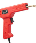 100W Plastic Welder Gun With 800 Hot Staples And Led Light Rapid Heating Bumper Repair Kit For Cars Kayaks And Toys close-up view of red plastic welder handle