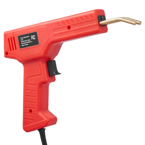 100W Plastic Welder Gun With 800 Hot Staples And Led Light Rapid Heating Bumper Repair Kit For Cars Kayaks And Toys close-up view of red plastic welder handle