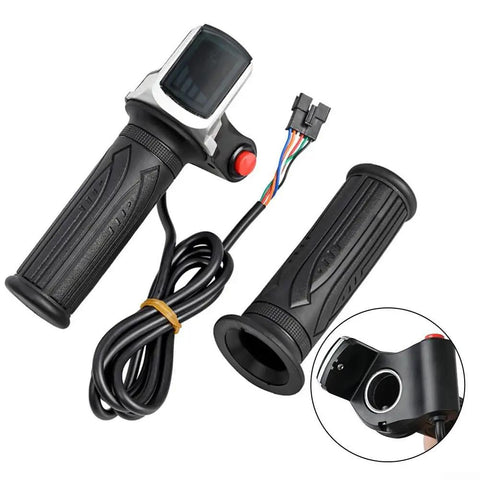 Real-Time Voltage Check E-Bike Throttle Grip With LED Display For 36V Scooters Allows One-Click Start And Smart Battery Monitoring To Dodge Being Stuck On Rides, black ABS rubber grip, 6-pin cable