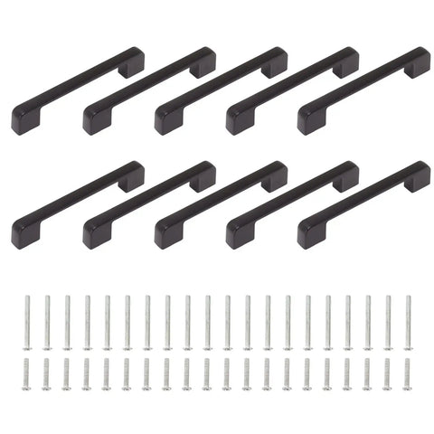 5 Inch Aluminum Alloy Drawer Handles Set Matte Black Cabinet Pulls With Solid Base Includes Screws Durable Rust Resistant Hardware For Kitchen And Bathroom Drawers Easy Install 10 Pack shown with screws