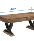 Built Tough Industrial Rustic Coffee Table Crafted From Thick Solid Acacia Wood With Two Deep Storage Drawers And Heavy Duty X Shaped Steel Base For Modern Living Room Decor, dimensions 48x24x20 inches.