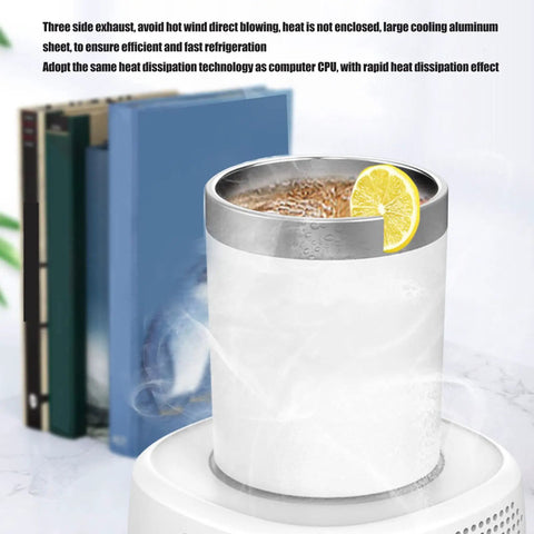 Dope Two In One Desk Drink Heater And Chiller With Matching Mug One Touch Switch 36 Watt Electric Cup Warmer Cooler For Coffee Milk Beer Tea Keep Sips Bone Chilled Or Sweltering Hot On The Fly with lemon slice and steam.