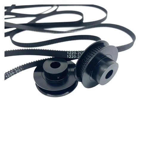 Upgrade Your 3D Printer With This 2Pcs 50 Tooth 8mm Bore Timing Pulley And Two Long 1220mm GT2 Belts For Smooth High Speed Printing Action. Black 3D printer timing pulleys and GT2 belts, 8mm bore, 1220mm length