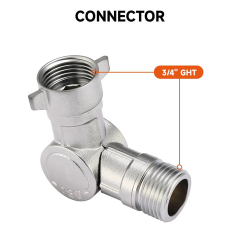 High Flow Brass Swivel Hose Connector 180 Degree and 360 Degree Adjustable Elbow for Garden Hose Three Quarter Inch GHT Fitting Anti Kink Leak-Resistant Faucet Extender for RV Camper Outdoor Spigot and Hose Reel, 3/4 in GHT threads