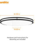 32 Inch Oval Flush Mount Light Fixture With Double Band Trim Dimmable LED Ceiling Light Size Diagram