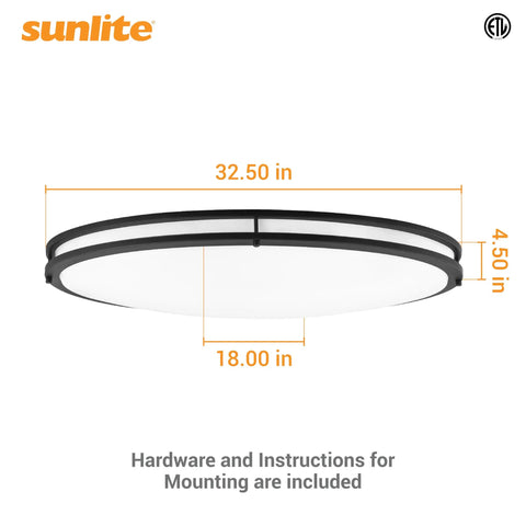 32 Inch Oval Flush Mount Light Fixture With Double Band Trim Dimmable LED Ceiling Light Size Diagram