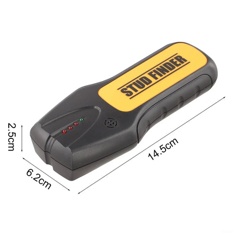 Wall For Stud Finder Sensor With Backlight Display For Wood Center Metal AC shown from the side, dimensions highlighted for use.