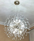 9 Light Chrome Crystal Dandelion Firework Chandelier With Adjustable 78 Inch Cord in modern ceiling setting.