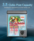 Compact 3.5 Cubic Feet Chest Freezer With Seven Adjustable Temperature Controls keeps various frozen foods organized.