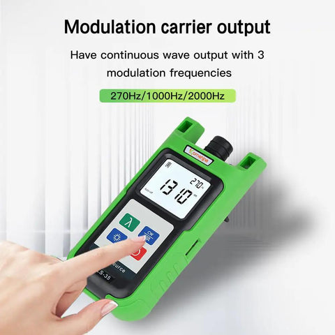 Fiber Optic Light Source 1310 1490 1550 Nanometer For PON FTTH Network Testing with Stable Output, LED Backlight in green silicon shell