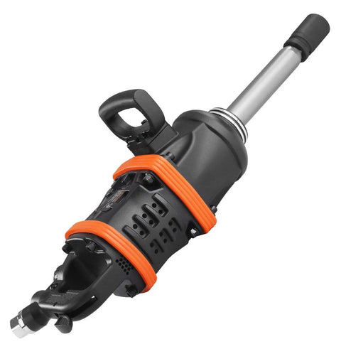 Professional Grade One Inch Air Impact Wrench Built Like A Tank To Handle Heavy Duty Tasks With 5175 Foot Pounds Breakaway Torque For Semi Trucks Buses And Shop Floor Mechanics Featuring An Eight Inch Extended Reach Anvil.
