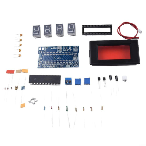 Digital Voltmeter Module DIY Kit For 5V DC Systems, 0-20V And 0-200V Readout parts laid out on white background