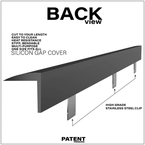 Back view of Stove Gap Filler Silicone Covers With Stainless Steel Clips, showing black cover with metal clips underneath.