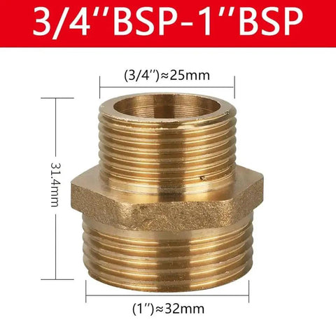 Workhorse Brass Hex Nipple Fittings Male To Male Thread Pipe Coupler Adapter 3/4 BSP to 1 BSP solid brass construction.