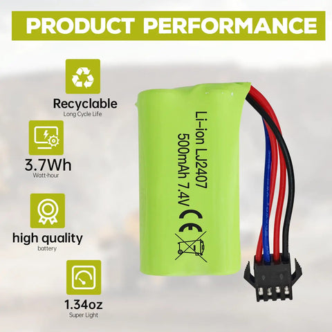 7.4V 500mAh SM-4P Plug Rechargeable Battery With Dope USB Charging Cable For EC16 DE85 RC Toy Car Model Dirt Bike M416 Gel Ball Blaster Spare Power Pack For RC Battle Games