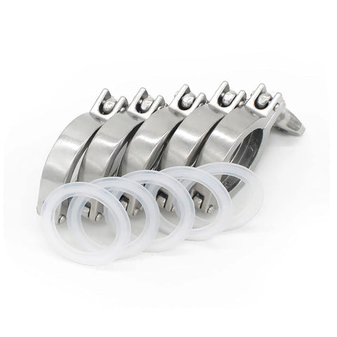QiiMii 1.5-inch stainless steel tri-clamp fittings with wing-nut ferrules and silicone gaskets, set of five