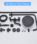 Matte Black Outdoor Shower Faucet Set With 8 Inch Rainfall Shower Head And Handheld Spray Luxury Shower System components display
