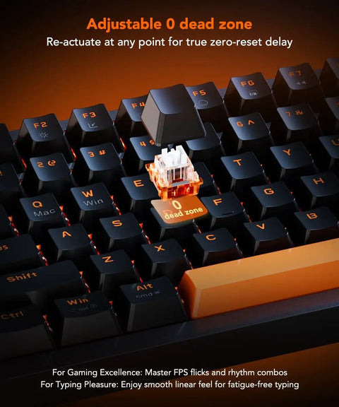 Big Time Wired Mechanical Gaming Keyboard With Hall Effect Magnetic Switches And Fully Adjustable Actuation showing key with adjustable 0 dead zone.