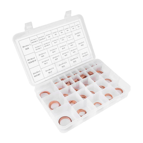 Must Have 570 Pcs Copper Flat Washers Set With Plastic Storage Box, 30 Sizes Crush Washers For Oil Drain Plugs And Gaskets, Automotive And Machinery Seals, Leak Proof Fit For Plumbing open box with assorted copper washers