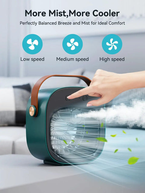 Rechargeable Personal Air Cooler Portable Mini Green Desk Fan With Three Speeds Quiet Cooling To Beat The Heat
