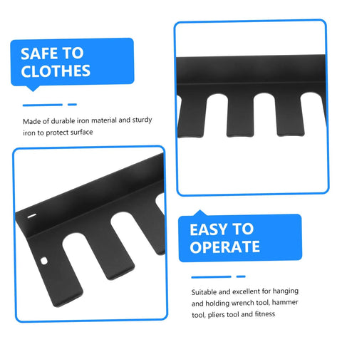 Close-up of Badass Heavy Duty Wall Mount Garage Tool Shelf Solid Iron Storage Rack with hooks for wrenches and hand tools.