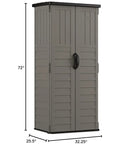 Vertical Outdoor Storage Shed With 22 Cubic Feet Of Capacity, Lockable Double Doors shown with dimensions