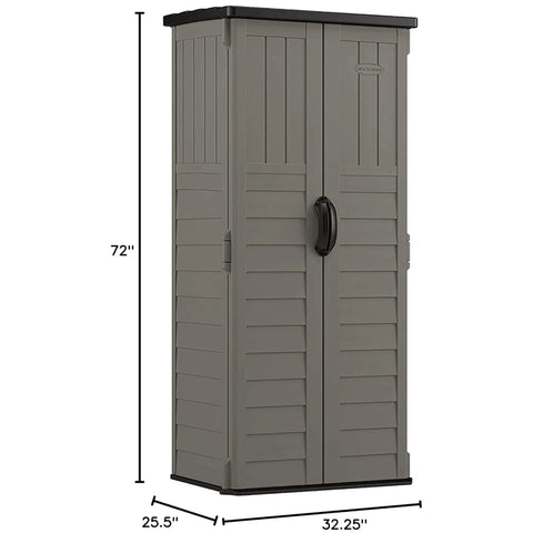 Vertical Outdoor Storage Shed With 22 Cubic Feet Of Capacity, Lockable Double Doors shown with dimensions