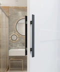 Heavy Duty 18 Inch Barn Door Pull Handle And Push Plate Set Matte Black, Grade 304 Stainless Steel on white door.