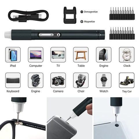 Cordless Electric Screwdriver Kit With LED Light And USB Rechargeable Power, Upgraded 3 Gear Adjustable Torque, Magnetic Precision Bits Set for laptop repair and electronics.